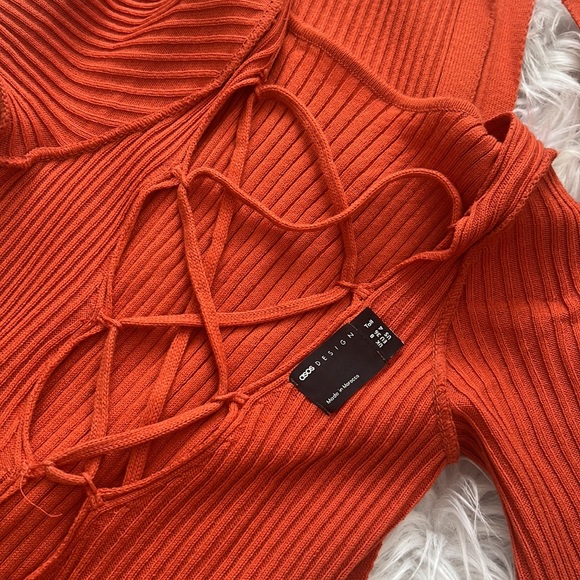 ASOS- Tall maxi dress with lace up back detail in orange - Picture 5 of 5